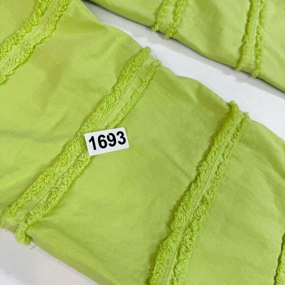 Ragged Lethal Jean Women 24 Green High-Rise Fringed Wide-Leg Lime Neon festival - Picture 8 of 10